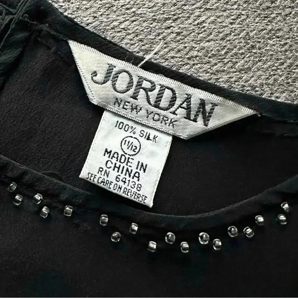 Jordan New York Black 100% Silk Beaded Trim Blouse Large - Picture 4 of 7